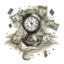 sand clock counting money falling tattoo design idea