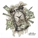 sand clock counting money falling tattoo design idea