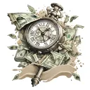 sand clock counting money falling tattoo design idea