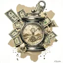 sand clock counting money falling tattoo design idea
