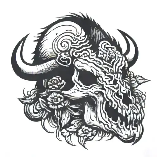 bison skull oil lines tattoo design idea