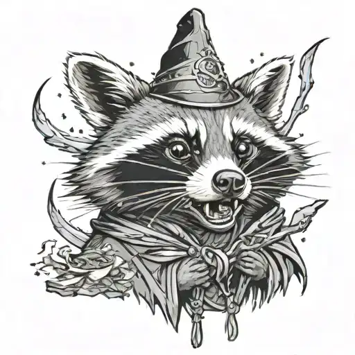 raccoon wizard casting a spell tattoo design idea