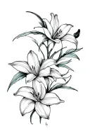 sparrow and lily flower bouquet tattoo design idea