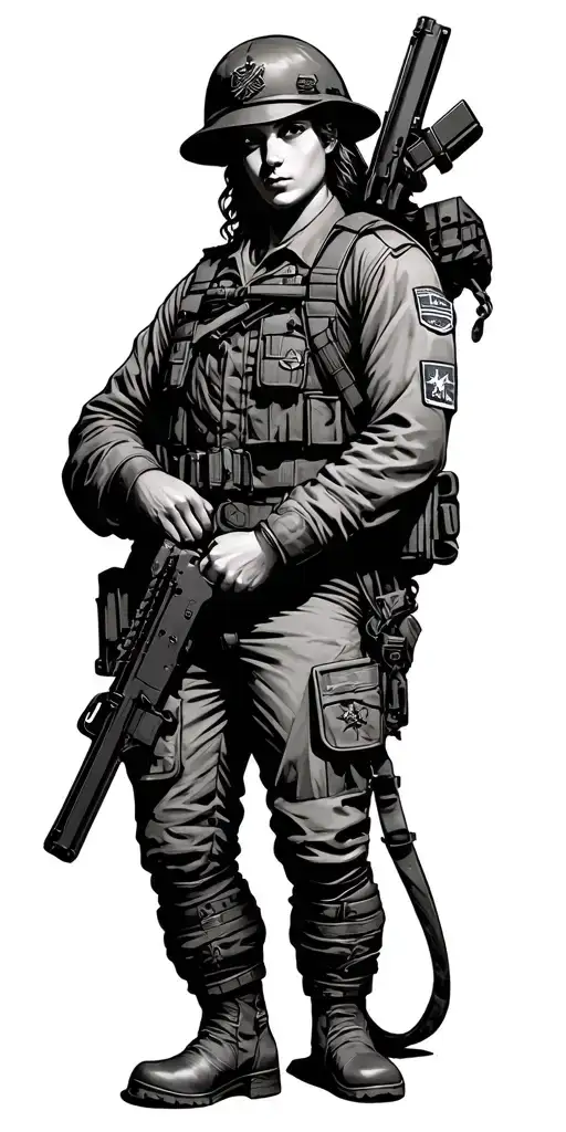 st barbara, army, navy, airforce soldier holding a gun tattoo design idea