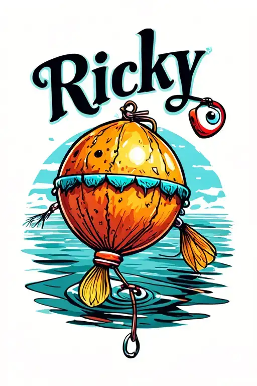 fishing bobber with Ricky written on it tattoo design idea