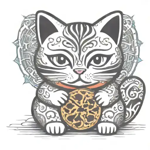 Lucky cat holding a cookie tattoo design idea