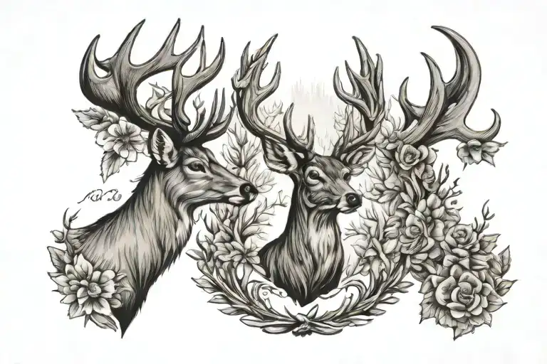 deer antlers dedication to MOM dad little brother, and 2 sisters tattoo design idea