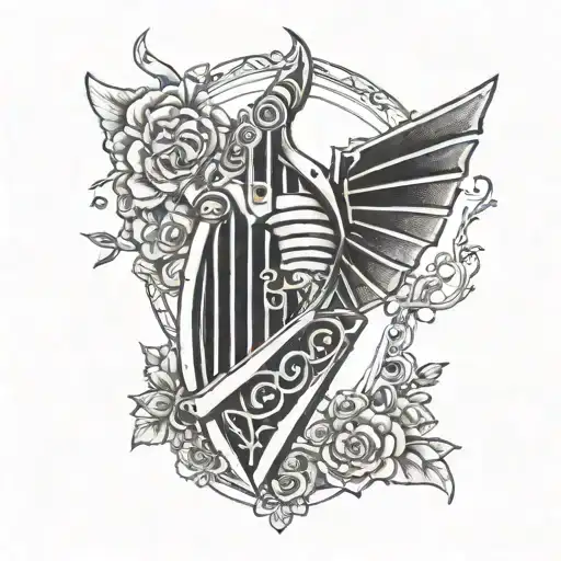 zelda triforce ocarina of time harp baguette  tattoo design idea