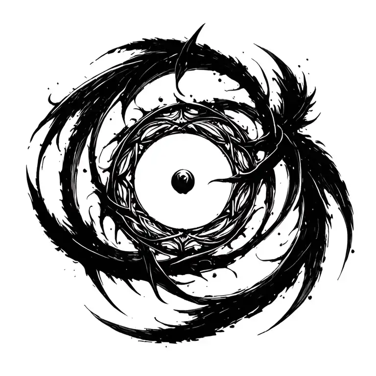 High contrast brush-like strokes dark aesthetic surrealist gothic blackwork otherworldly ornamental abstract sigilism tattoo design idea