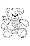 "Iris Jack" evil teddy bear badly damaged with stitches with a broken heart thats been mended and repaired and my daughters name  tattoo design idea
