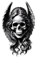 angel kissing skull soft shading tattoo design idea