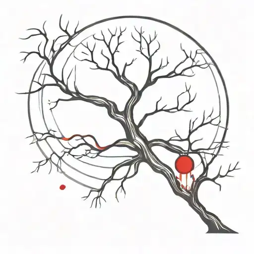 poison tree with flowing blood and a red  drop inside the moon pierced by a blade made of many curved lines vector  tattoo design idea