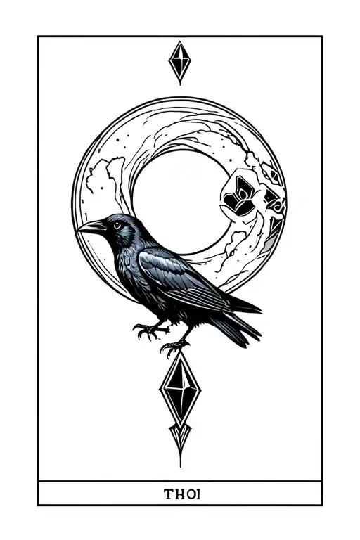 crow crystals moon tarot tattoo design idea