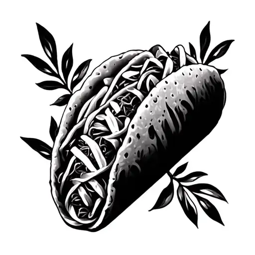 Photorealistic tattoo design of a Mexican taco as the main subject, highly detailed and realistic, with vibrant natural  tattoo design idea