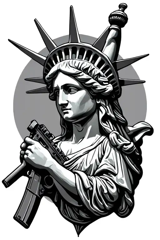 Statue of Liberty holding an assault rifle tattoo design idea