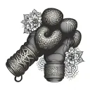 An intricate mandala design incorporating boxing gloves and mountain peaks, representing the balance between physical and mental strength tattoo design idea