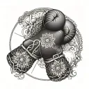 An intricate mandala design incorporating boxing gloves and mountain peaks, representing the balance between physical and mental strength tattoo design idea