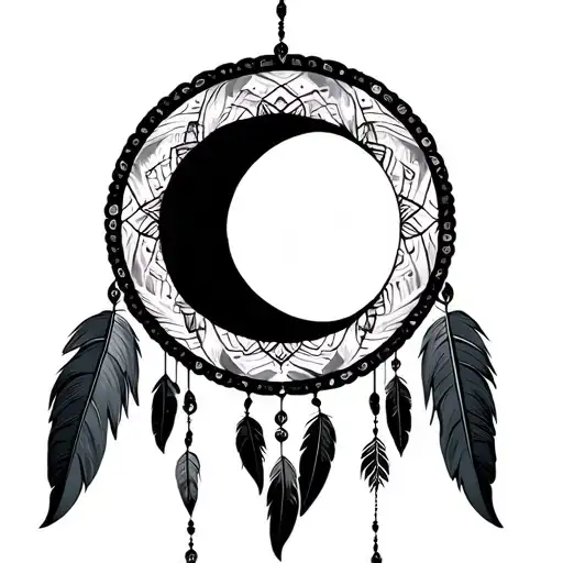 sun and moon mandala dream catcher with feathers tattoo design idea