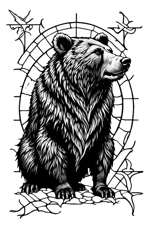 Viking bear runes stained glass mural tattoo design idea