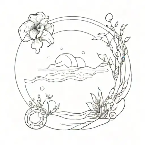 fine line that illustrates life, nature, the sea and love tattoo design idea