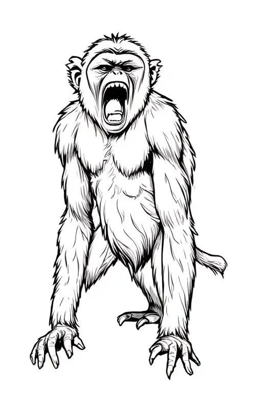 Angry Gibbon ape screaming tattoo design idea