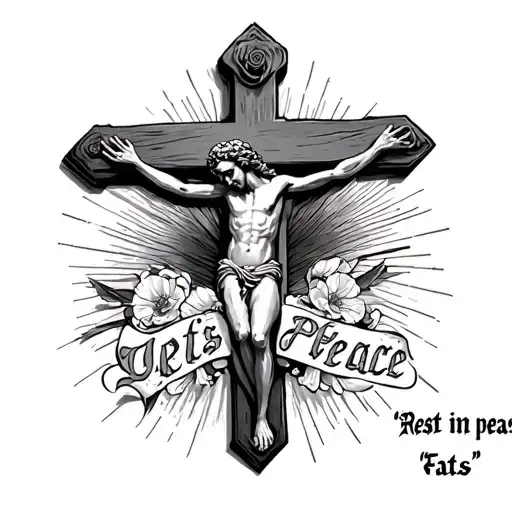 "Rest in peace “Fats”" crucifix artwork telling story tattoo design idea