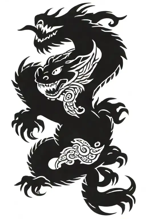 dragon with japanese style writing with toothless and other elements  tattoo design idea