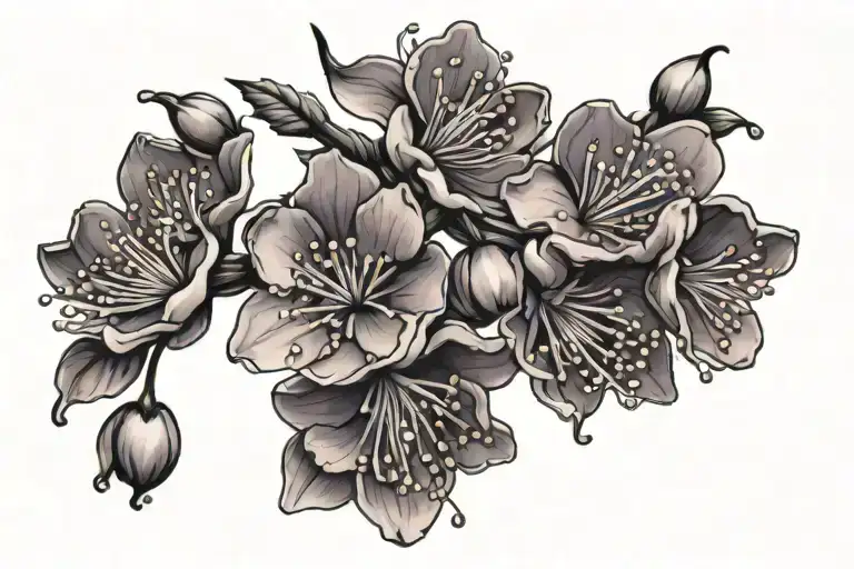 front trap tattoo purple cherry blosssoms flowing tattoo design idea