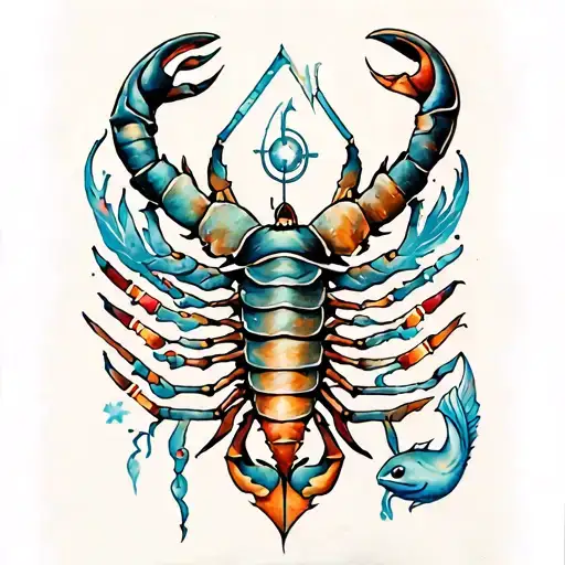 scorpio, sagittarius, pisces sign mixed tattoo design idea