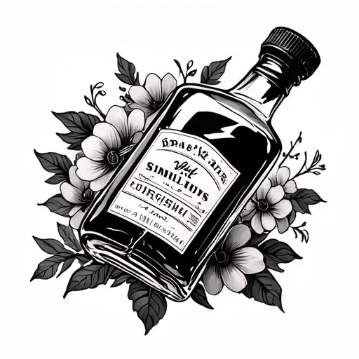 broken whiskey bottle with flowers tattoo design idea
