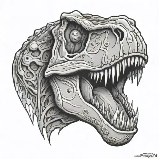 cartoon t rex skull tattoo design idea