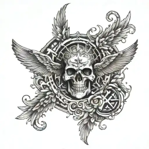A gatekeeper angel of death protecting a family symbolizing strength and love tattoo design idea