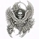 A gatekeeper angel of death protecting a family symbolizing strength and love tattoo design idea