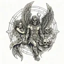 A gatekeeper angel of death protecting a family symbolizing strength and love tattoo design idea