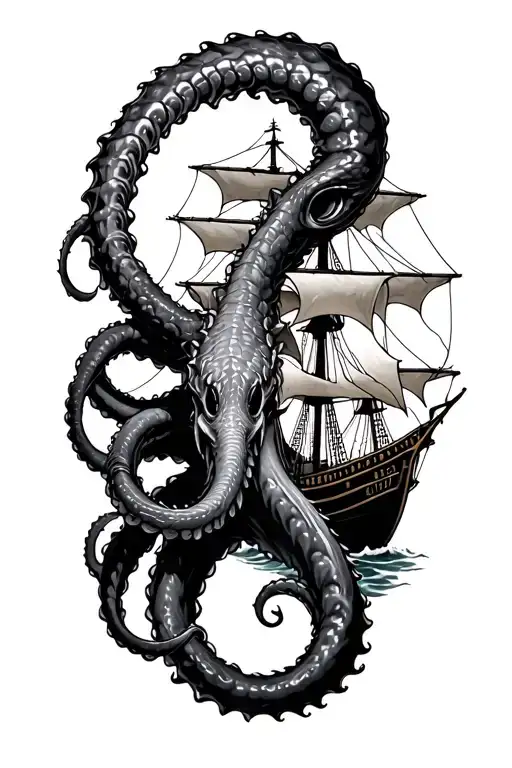 kraken attacking a ship tattoo design idea