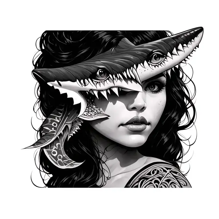 "Sofia Coralie" Lance and Polynesian Shark tooth tattoo design idea