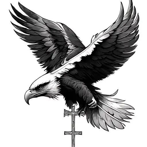 eagle feathers, cross tattoo tattoo design idea