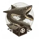 whale shark with a yin and yang symbol in a box with over thinker on the outside  tattoo design idea