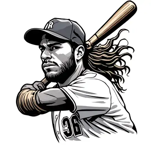 cartoon, baseball player, mullet tattoo design idea