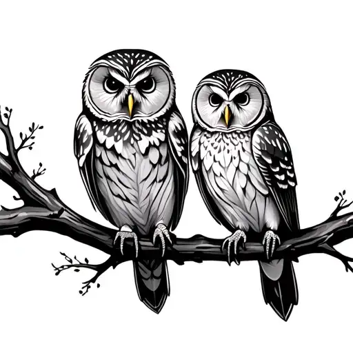 barred owls sitting on a branch tattoo design idea