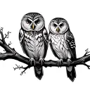 barred owls sitting on a branch tattoo design idea