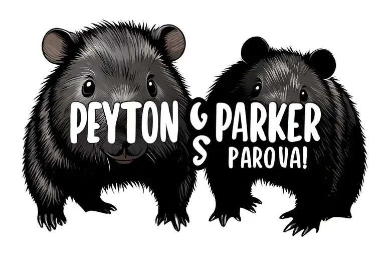 Fineline Twin baby names, with wombat using names Peyton & Parker tattoo design idea