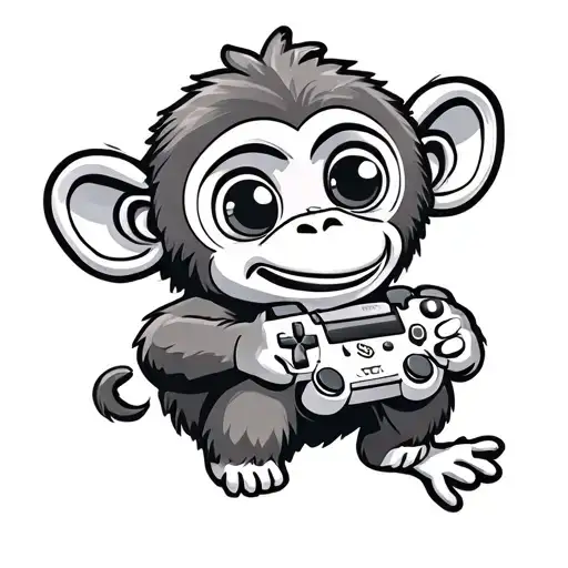 A cute monkey holding a gaming controller tattoo design idea