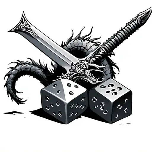 dragon sword dice 3 tattoo design idea
