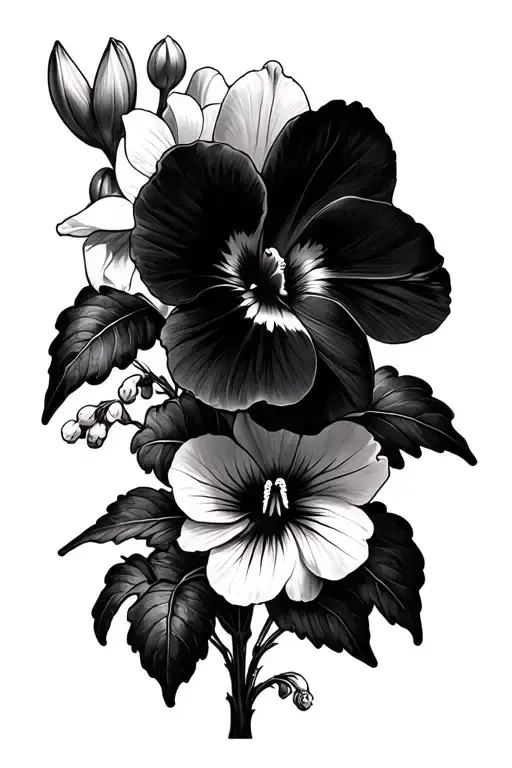 crocus pansy hibiscus lilac clematis tattoo design idea
