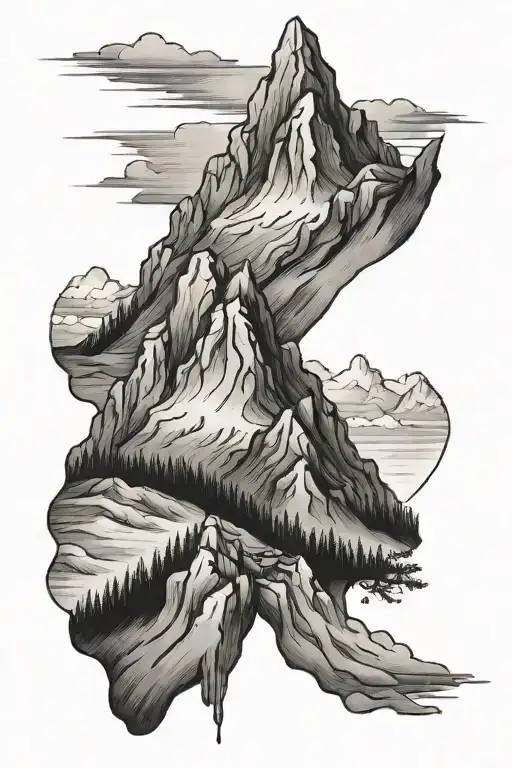 mountain, painter's brush tattoo design idea