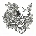 Name Snoopy, roses intertwined tattoo design idea