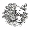 Name Snoopy, roses intertwined tattoo design idea