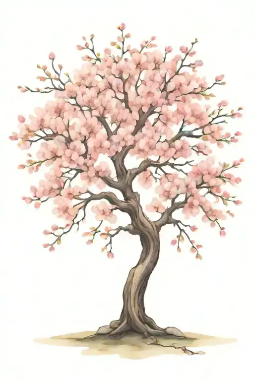 cherry blossom tree with long outstretching  branches with detailed flowers  tattoo design idea