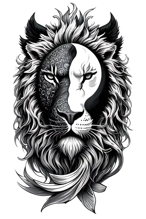 lion face , ying yang koi fish, viking warrior tattoo design idea